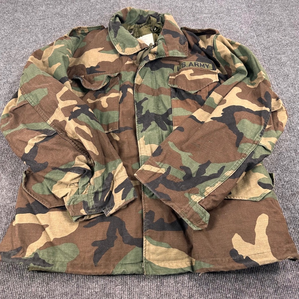 Vintage M65 US Army Coat Military Field Cold Weather L Woodland Camo Lined - Picture 1 of 14